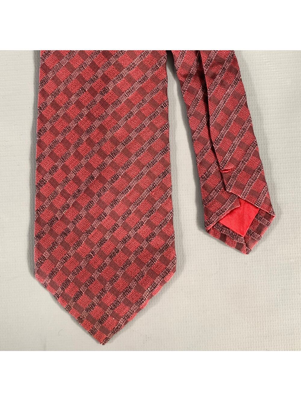 ISSEY MIYAKE Red Burgundy Plaid Silk Tie
